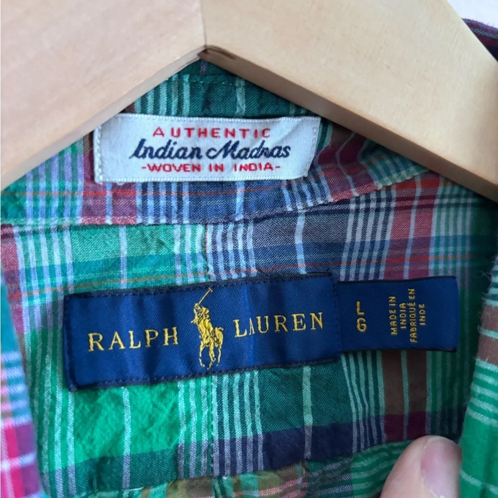 Ralph Lauren 100% Cotton Plaid Short-Sleeve‎ Button-Down Shirt Youth L
